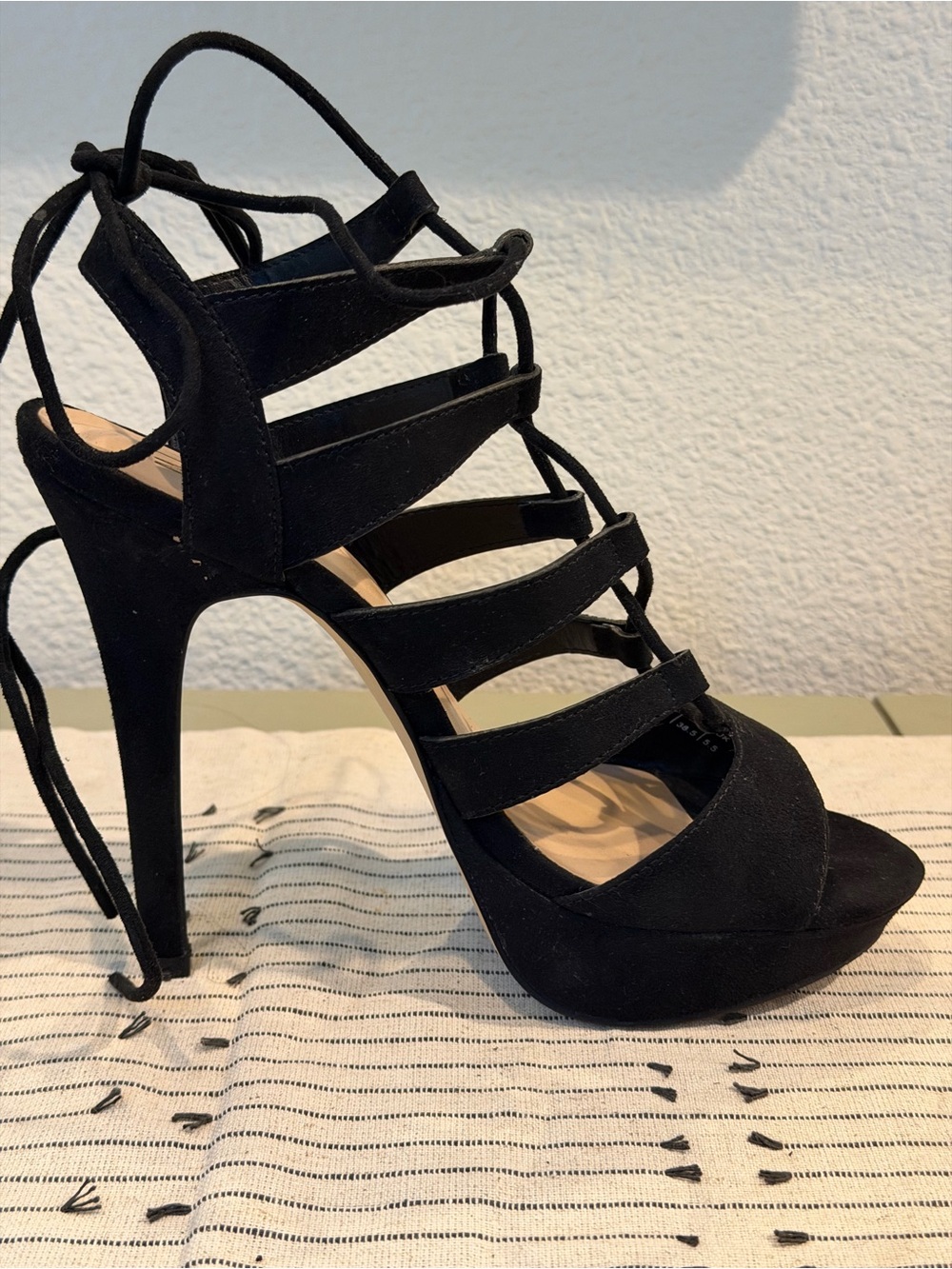 Mix No. 6 Black Strappy Lace-Up High Heels - Picture 4 of 11